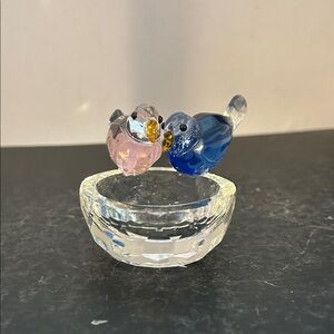 Crystal Glass Bird Figurine - Pink and Blue